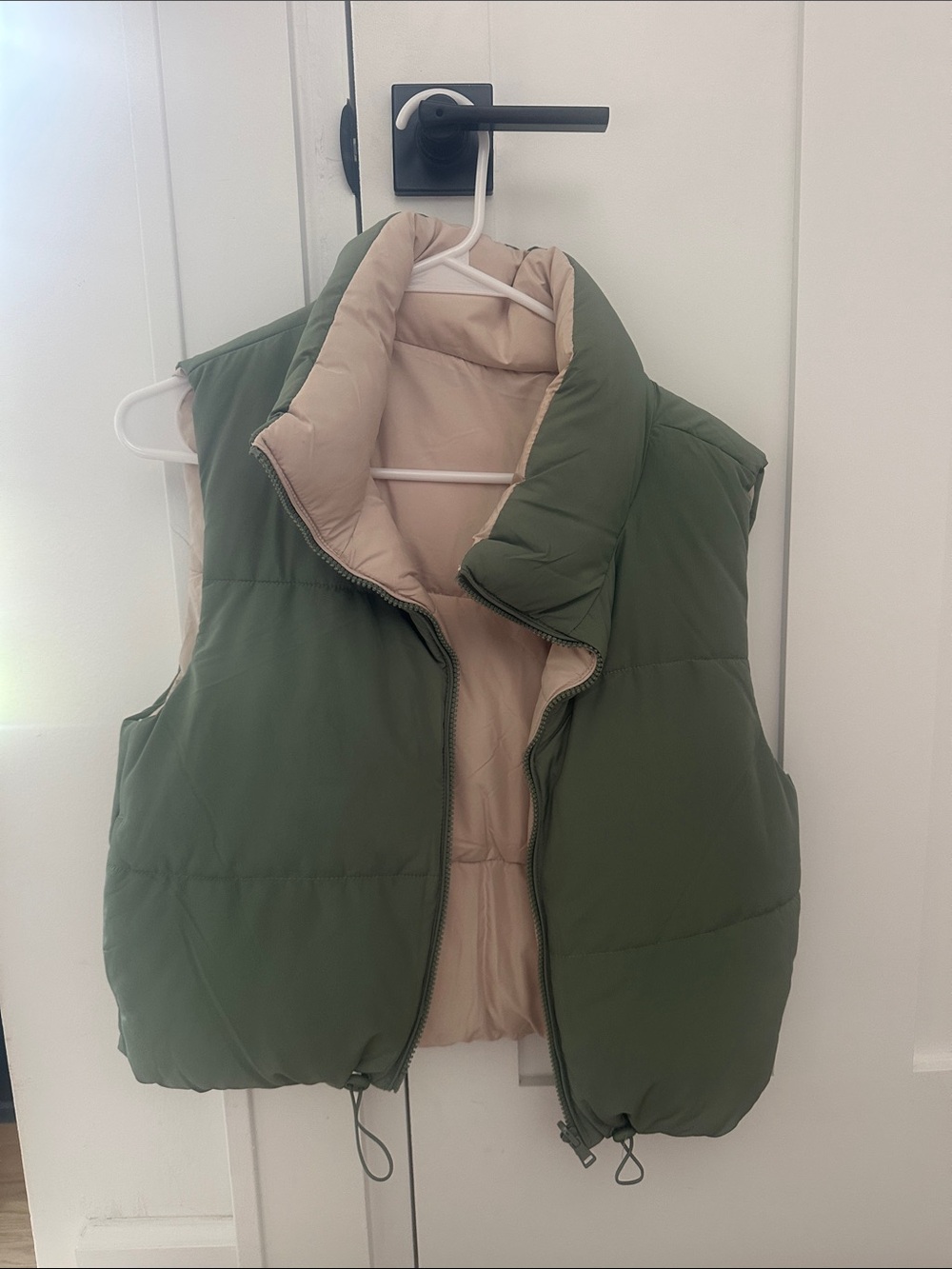 Green and Nude Reversible Cropped Puffer Vest
